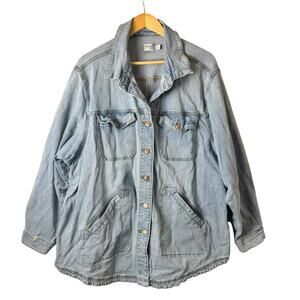 Denim Barn Jacket Women’s Size 2X Distressed Boho Grunge Artsy Lagenlook Chore